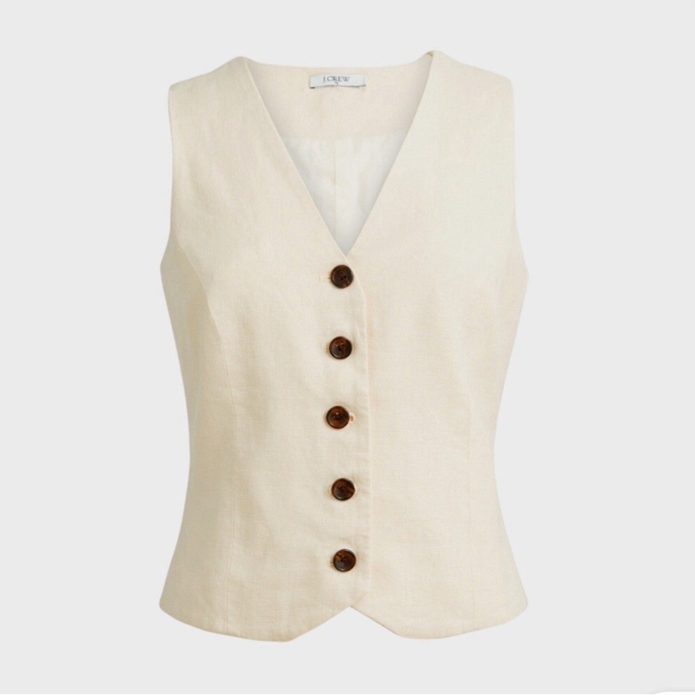J. Crew Cream Linen Button Vest Size 6